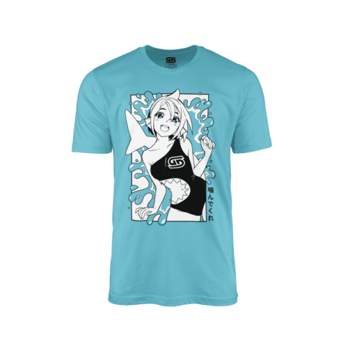 Blue GS Waifu Shirt with Shark Girl Design on front