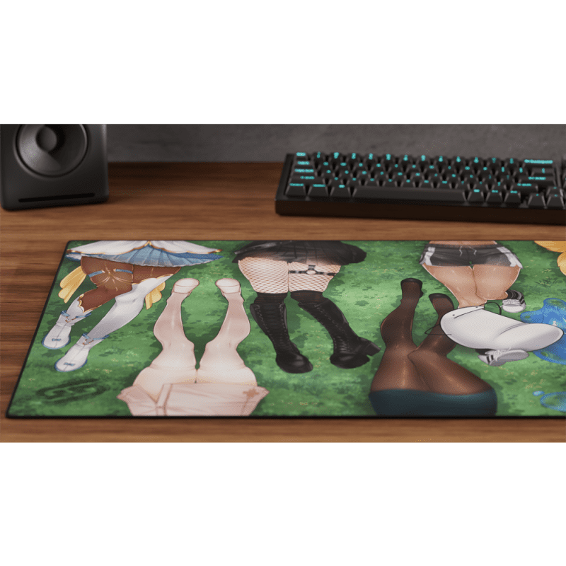 anime girl thigh mouse pad on desk left