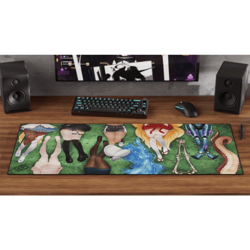 anime girl thigh mouse pad on desk topdown