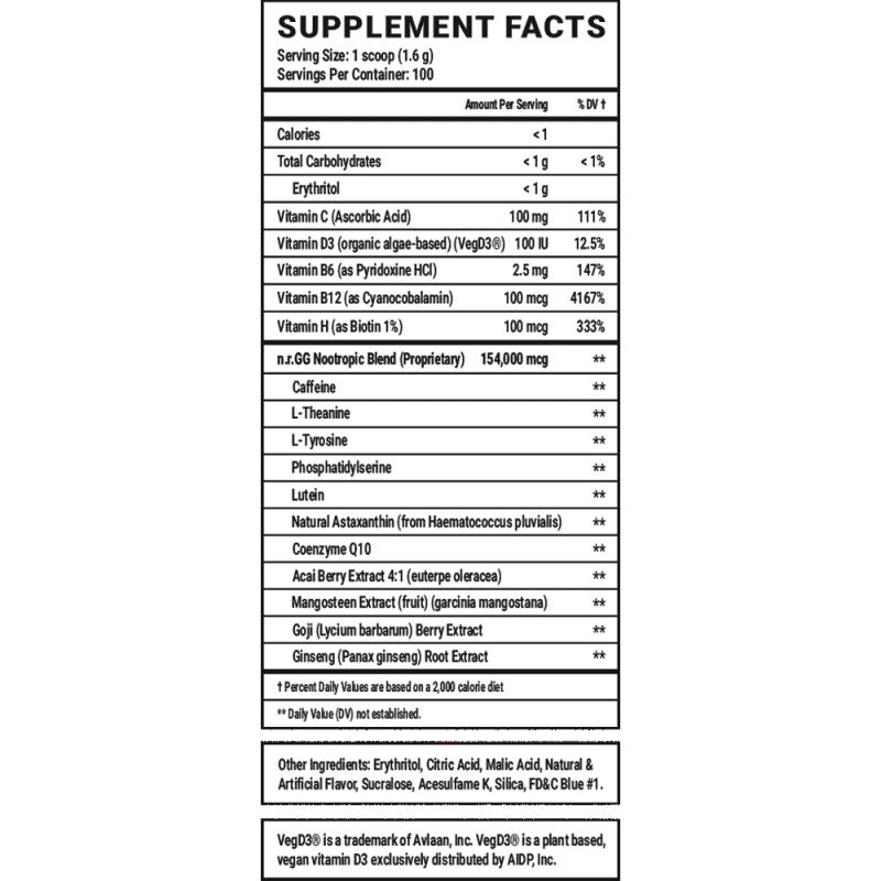 blue 100 serving energy supplement facts