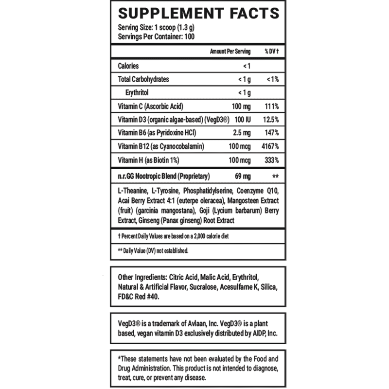 good 100 serving caffeine free supplement facts