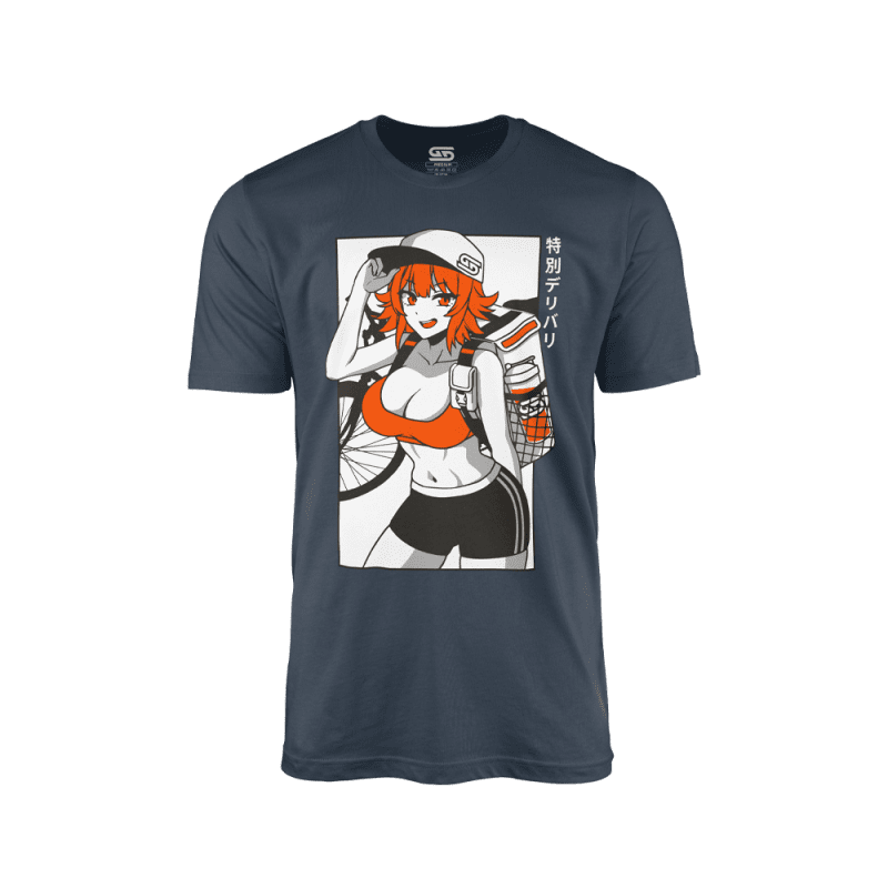 Delivery Girl Waifu Shirt Grey with orange accents